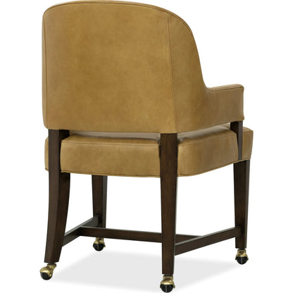 Archives Game Chair by Hooker Furniture in classic walnut, quartered walnut veneers. Made from wood, leather, hair on hide leather in a traditional style.