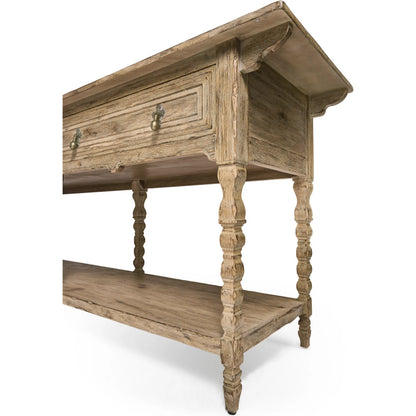 Sagehill Spindle-Leg Console by Jonathan Charles in timberon grey oak. Made from main oak in a unique style.