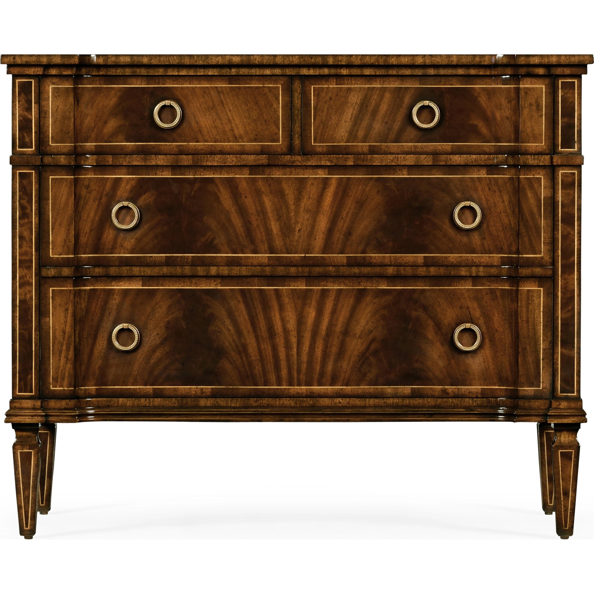 Versailles Regency Style Mahogany Chest of Drawers by Jonathan Charles in brown and medium antique mahogany. Made from acacia in a traditional style.