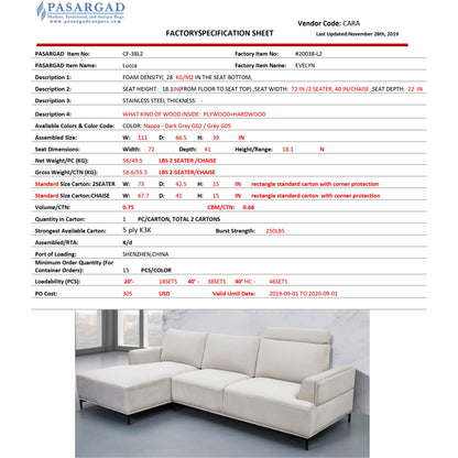 Lucca Sectional Sofa by Pasargad Home. Made from polyester fabric in a modern style.