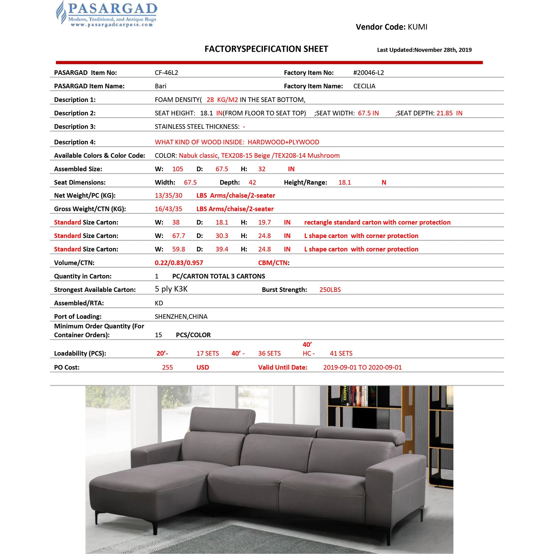 Bari Sectional Sofa by Pasargad Home. Made from polyester fabric in a modern style.