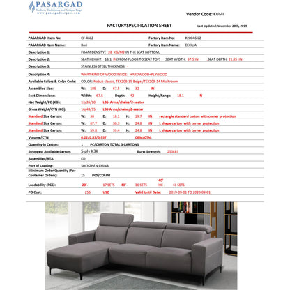 Bari Sectional Sofa by Pasargad Home. Made from polyester fabric in a modern style.