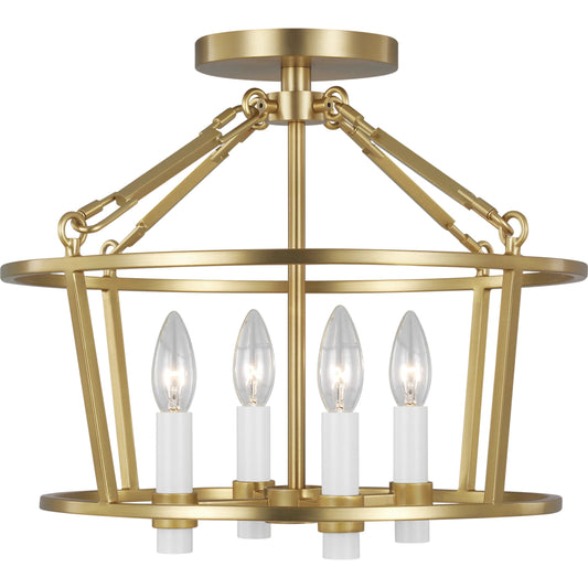Marston Semi Flush Mount by Visual Comfort & Co. in burnished brass. Made from steel in a unique style.