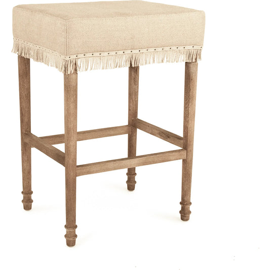 Lucas Bar Stool by Zentique in hemp linen and limed gray oak. Made from limed grey oak in a transitional style.