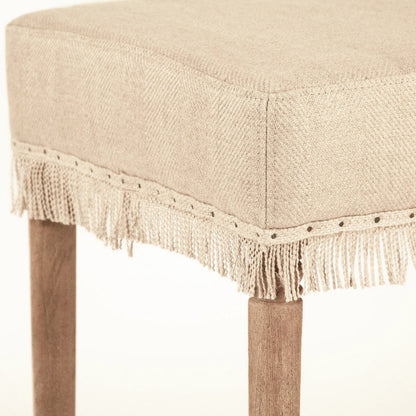 Lucas Bar Stool by Zentique in hemp linen and limed gray oak. Made from limed grey oak in a transitional style.