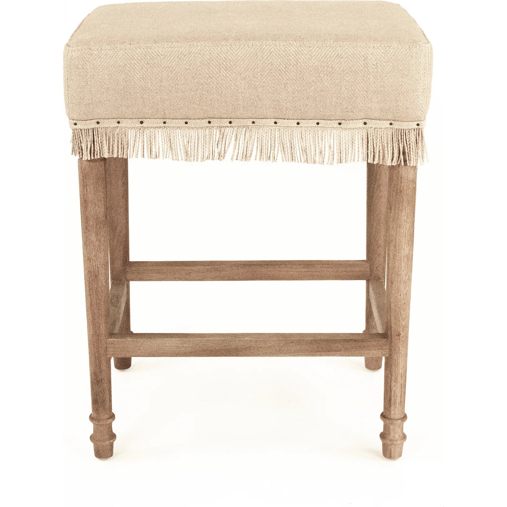 Lucas Counter Stool by Zentique in hemp linen and limed gray oak. Made from limed grey oak in a transitional style.
