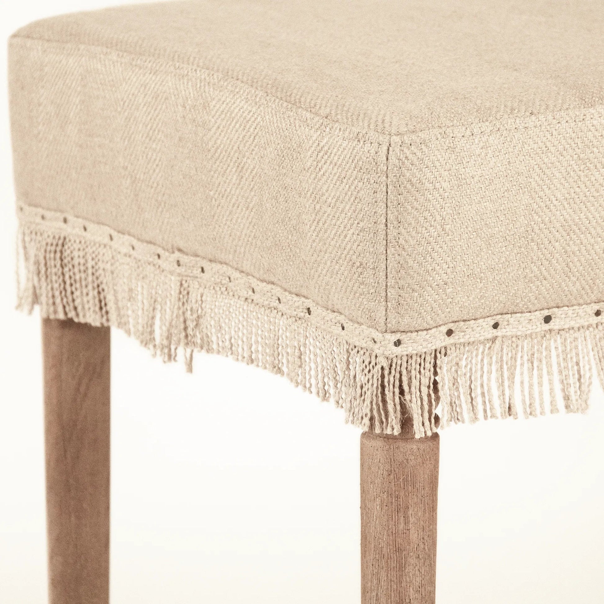 Lucas Counter Stool by Zentique in hemp linen and limed gray oak. Made from limed grey oak in a transitional style.