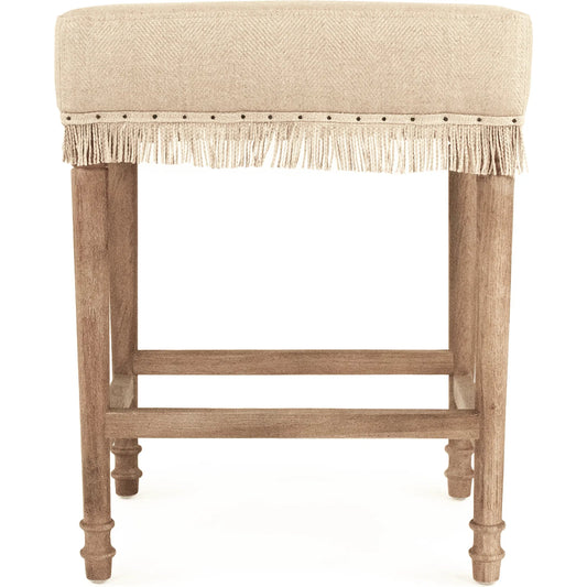 Lucas Counter Stool by Zentique in hemp linen and limed gray oak. Made from limed grey oak in a unique style.