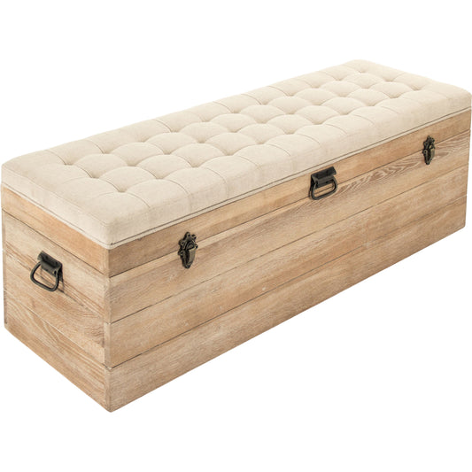 Stockage Bench by Zentique in natural linen and limed gray oak. Made from limed grey oak in a transitional style.