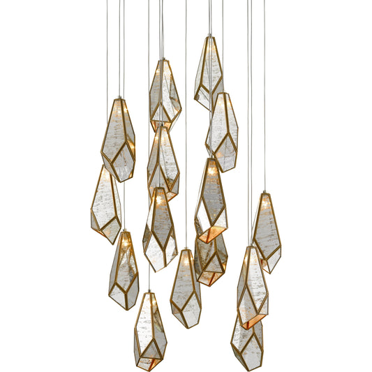 Glace Pendant by Currey and Company in painted silver, antique brass. Made from brass in a modern style.