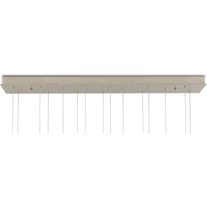 Rame Rectangular 15-LIGHT Multi-Drop Pendant by Currey and Company in copper, silver. Made from antique copper, glass in a transitional style.