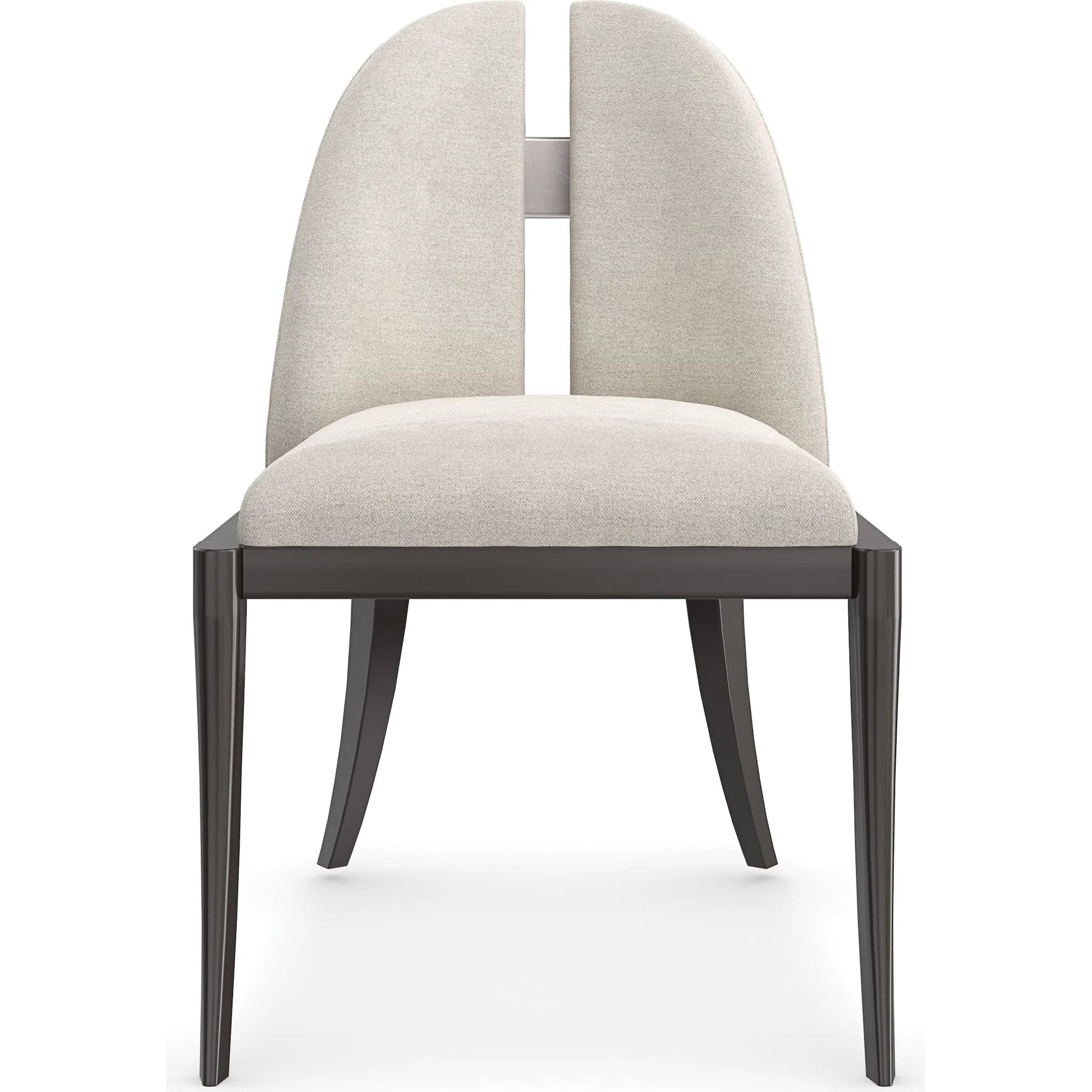Cameo Side Chair by Caracole in chrome and dark chocolate, lightly brushed chrome. Made from beech in a modern style.