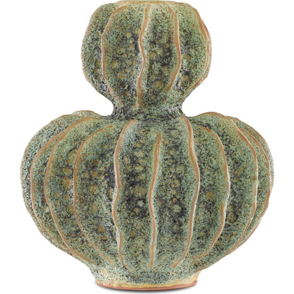 Sunken Boat Double Gourd Vase by Currey and Company in moss green. Made from ceramic in a coastal style.