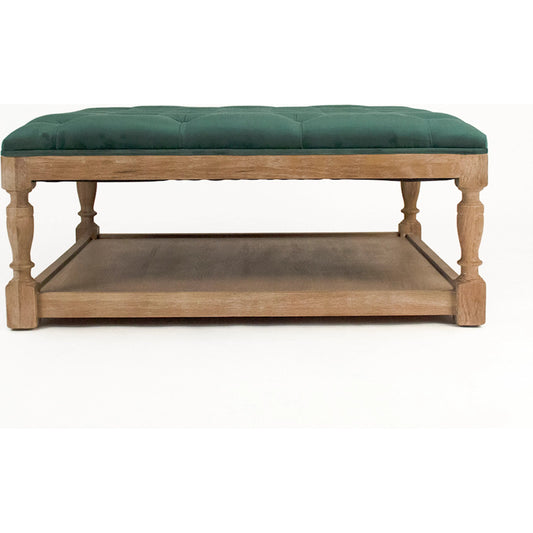 Square Tufted Velvet Ottoman by Zentique in limed gray oak. Made from limed grey oak in a traditional style.
