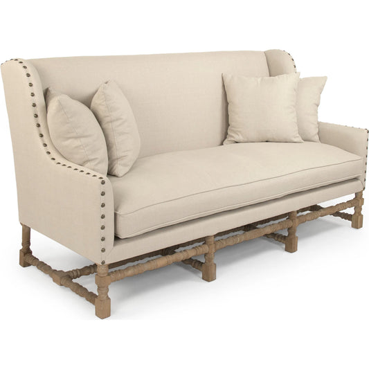 Francois Bench by Zentique in natural linen and limed gray oak. Made from unique in a traditional style.
