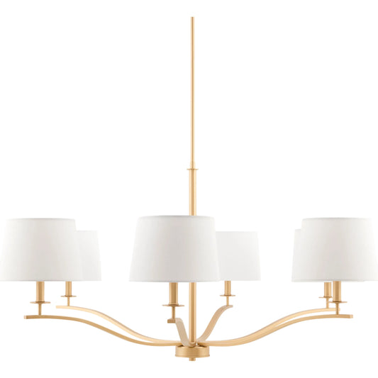 Cefalino Chandelier by Surya in gold. Made from iron, linen in a transitional style.
