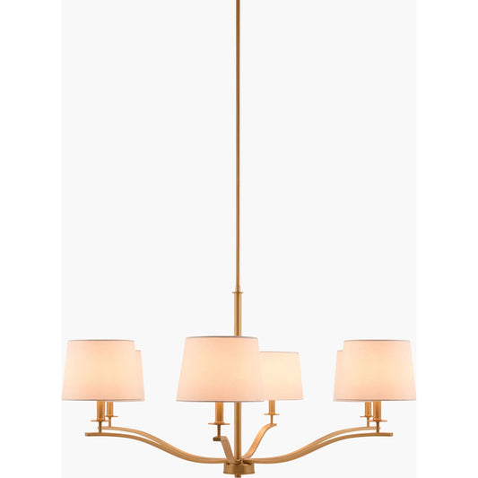 Cefalino Chandelier by Surya in gold. Made from iron, linen in a transitional style.
