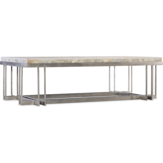 Marin Cocktail Table by Hooker Furniture in pewter, white onyx. Made from metal, tumbled white onyx in a modern style.