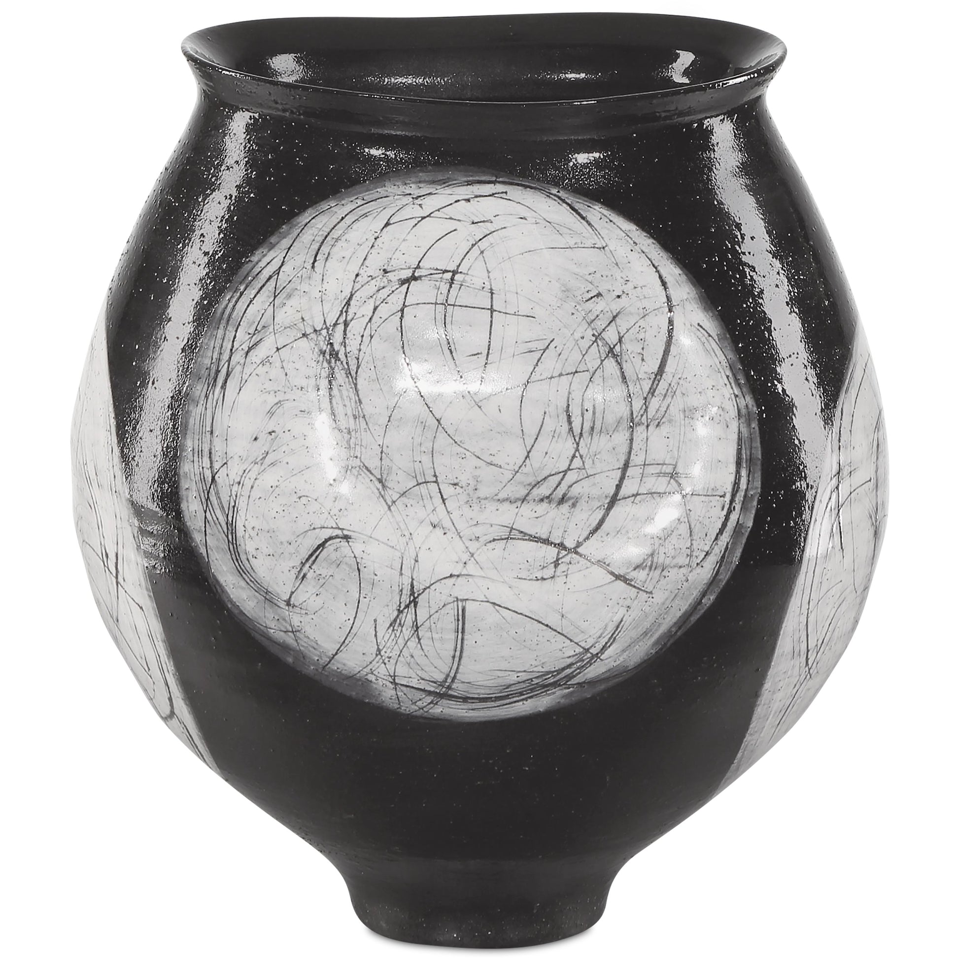 Nakamura Vase by Currey and Company in black, light gray. Made from porcelain in a modern style.