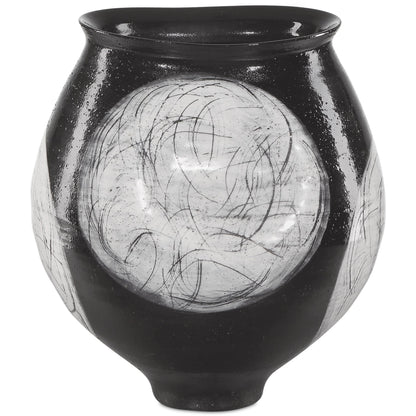Nakamura Vase by Currey and Company in black, light gray. Made from porcelain in a modern style.