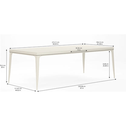 Blanc Rectangular Dining Table by A.R.T. Furniture in alabaster, burnished bronze. Made from parrawood solids, maple veneers in a modern style.