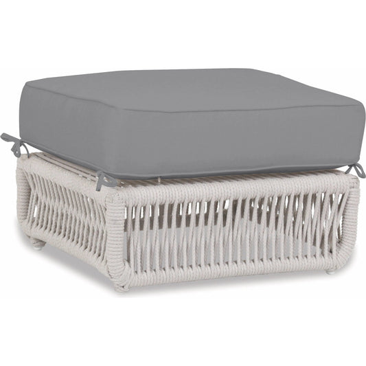 Dana Outdoor Rope Ottoman in Linen by Sunset West in whites/creams/beiges. Made from olefin rope in a coastal style.