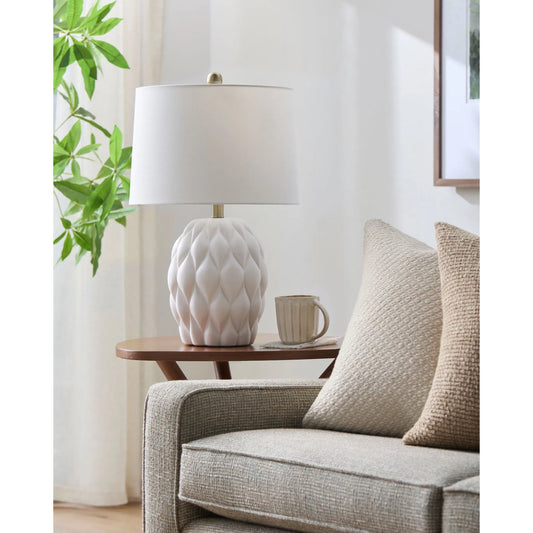 Cagli Accent Table Lamp by Livabliss in glazed, electroplated. Made from ceramic, linen, iron in a unique style.