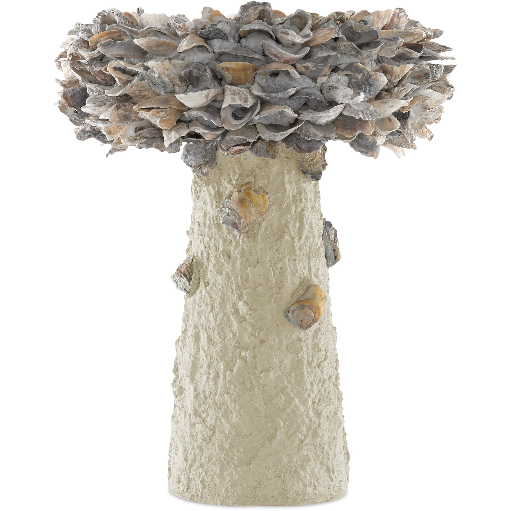 Oyster Shell Bird Bath by Currey and Company. Made from oyster shells, concrete, iron in a eclectic & global style.