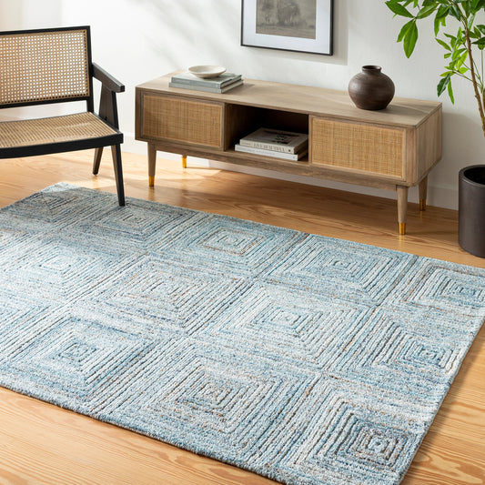 Calgary Rug - 32462 by Surya in ice blue, pale blue, light blue, sky blue, dark blue. Made from 100% recycled pet yarn in a unique style.