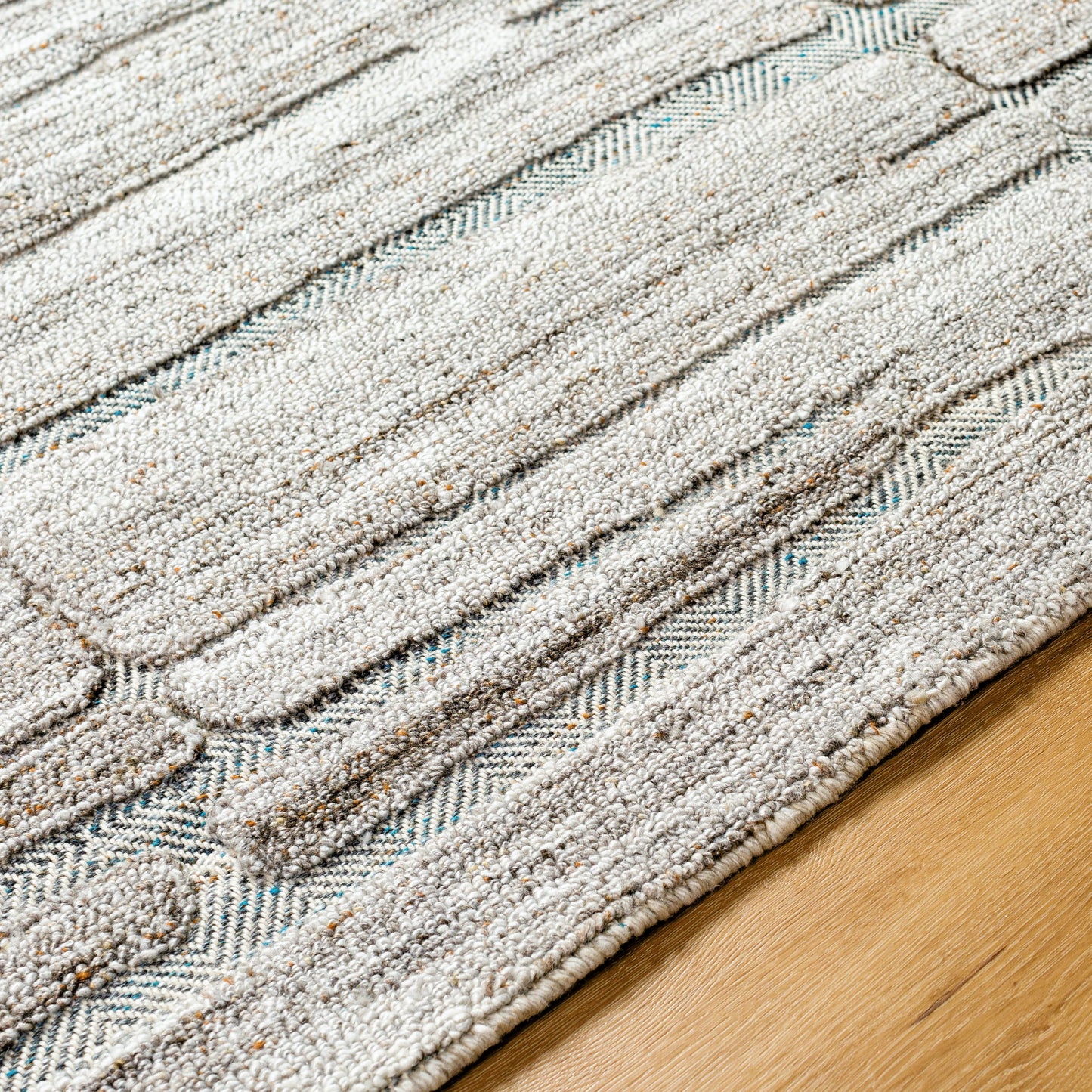 004 SI-1971428,SI-1971429,SI-1971430,SI-1971431,SI-1971432,SI-1971433 | Closeup | Calgary CGR-2307 Rug by Surya in medium gray, taupe, light brown, brown. Made from 100% recycled pet yarn in a unique style.