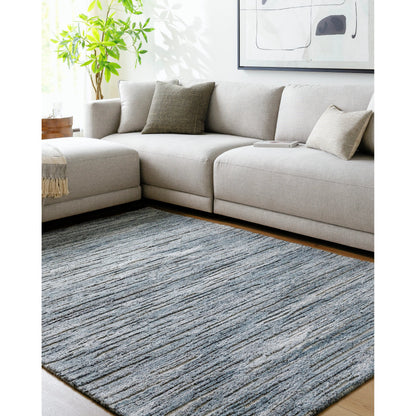 Calgary CGR-2308 Rug by Surya in dark blue, charcoal, navy, medium gray, pale blue, cream. Made from 100% recycled pet yarn in a unique style.