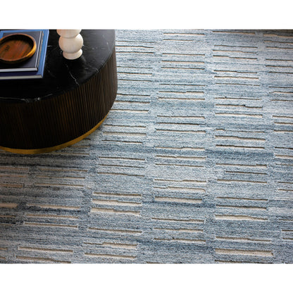 Calgary CGR-2308 Rug by Surya in dark blue, charcoal, navy, medium gray, pale blue, cream. Made from 100% recycled pet yarn in a unique style.