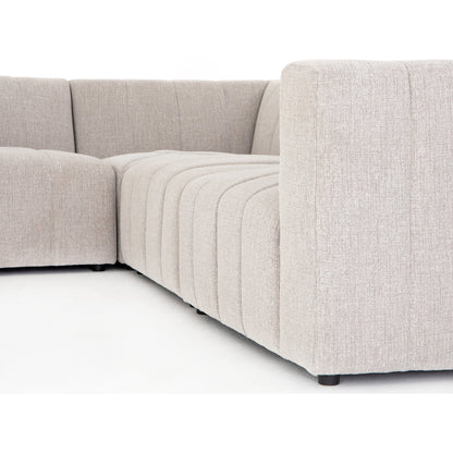 Langham Channeled 6-Piece Sectional by Four Hands in fayette cloud. Made from 97% polyester, 3% acrylic, poplar plywood, 58% polyester, 39% wool, 3% cotton in a modern style.