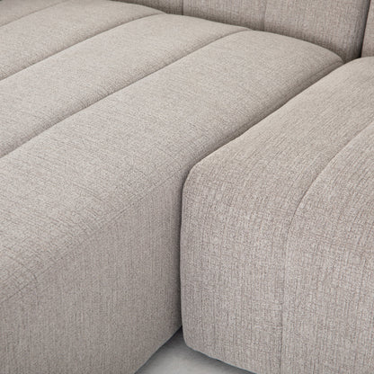 Langham Channeled 6-Piece Sectional by Four Hands in fayette cloud. Made from 97% polyester, 3% acrylic, poplar plywood, 58% polyester, 39% wool, 3% cotton in a modern style.