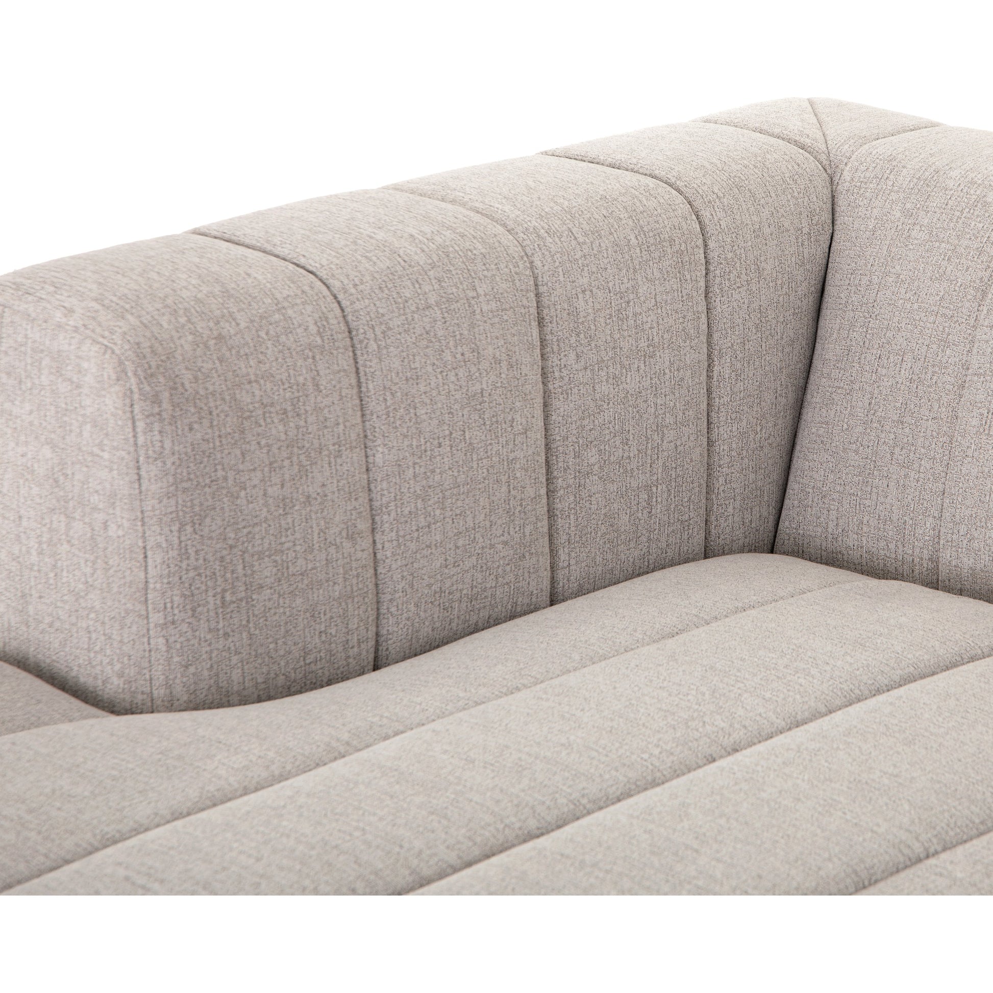 Langham Channeled 6-Piece Sectional by Four Hands in fayette cloud. Made from 97% polyester, 3% acrylic, poplar plywood, 58% polyester, 39% wool, 3% cotton in a modern style.