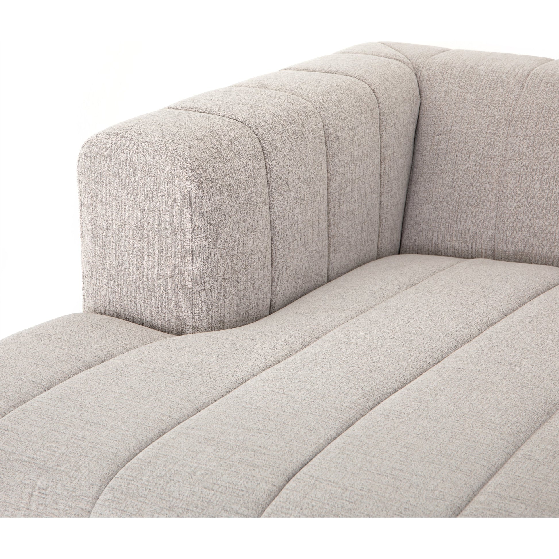 Langham Channeled 6-Piece Sectional by Four Hands in fayette cloud. Made from 97% polyester, 3% acrylic, poplar plywood, 58% polyester, 39% wool, 3% cotton in a modern style.