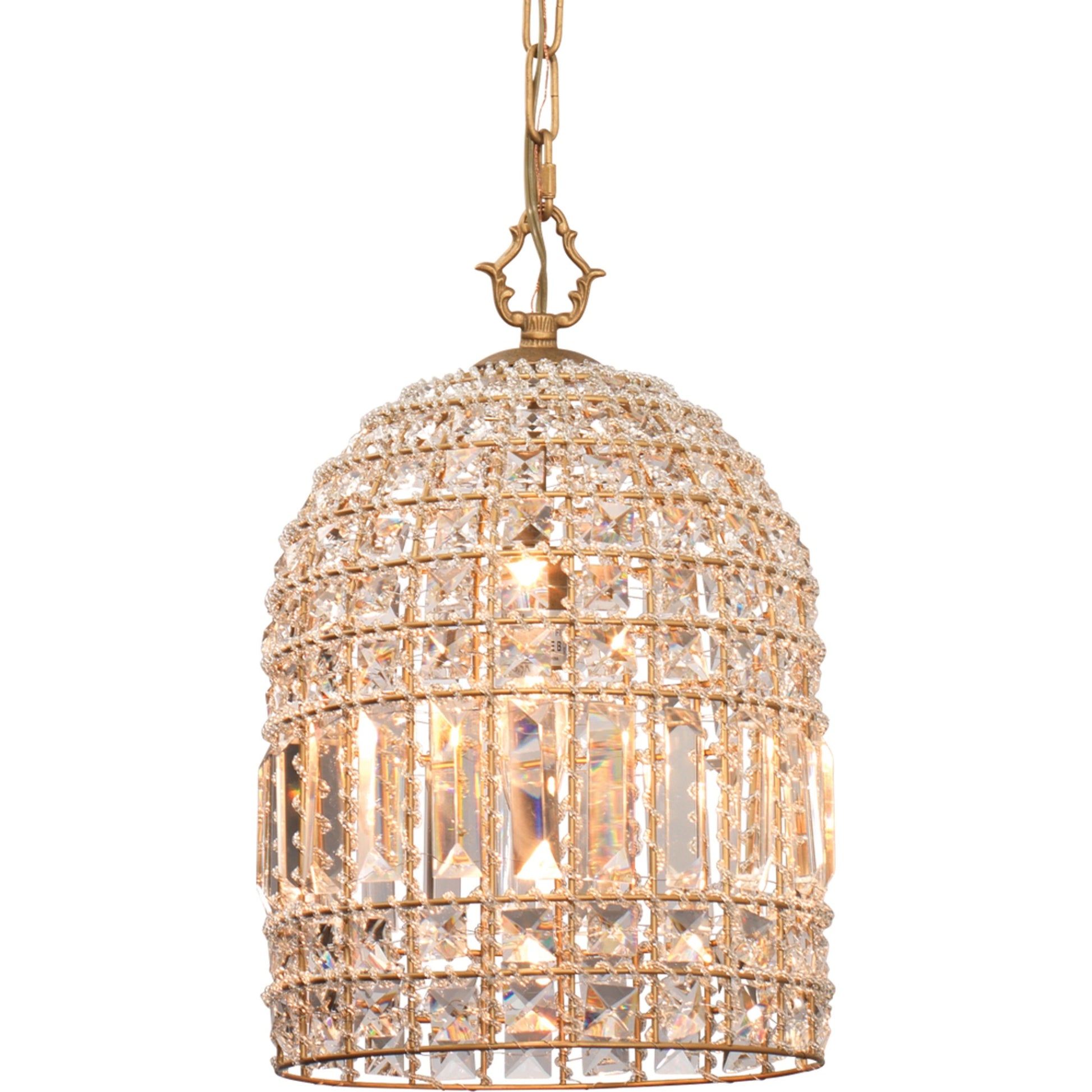 Crystal Pendant Chandelier by Lifestyle by JY in antique gold with clear crystals. Made from iron, glass in a transitional style.