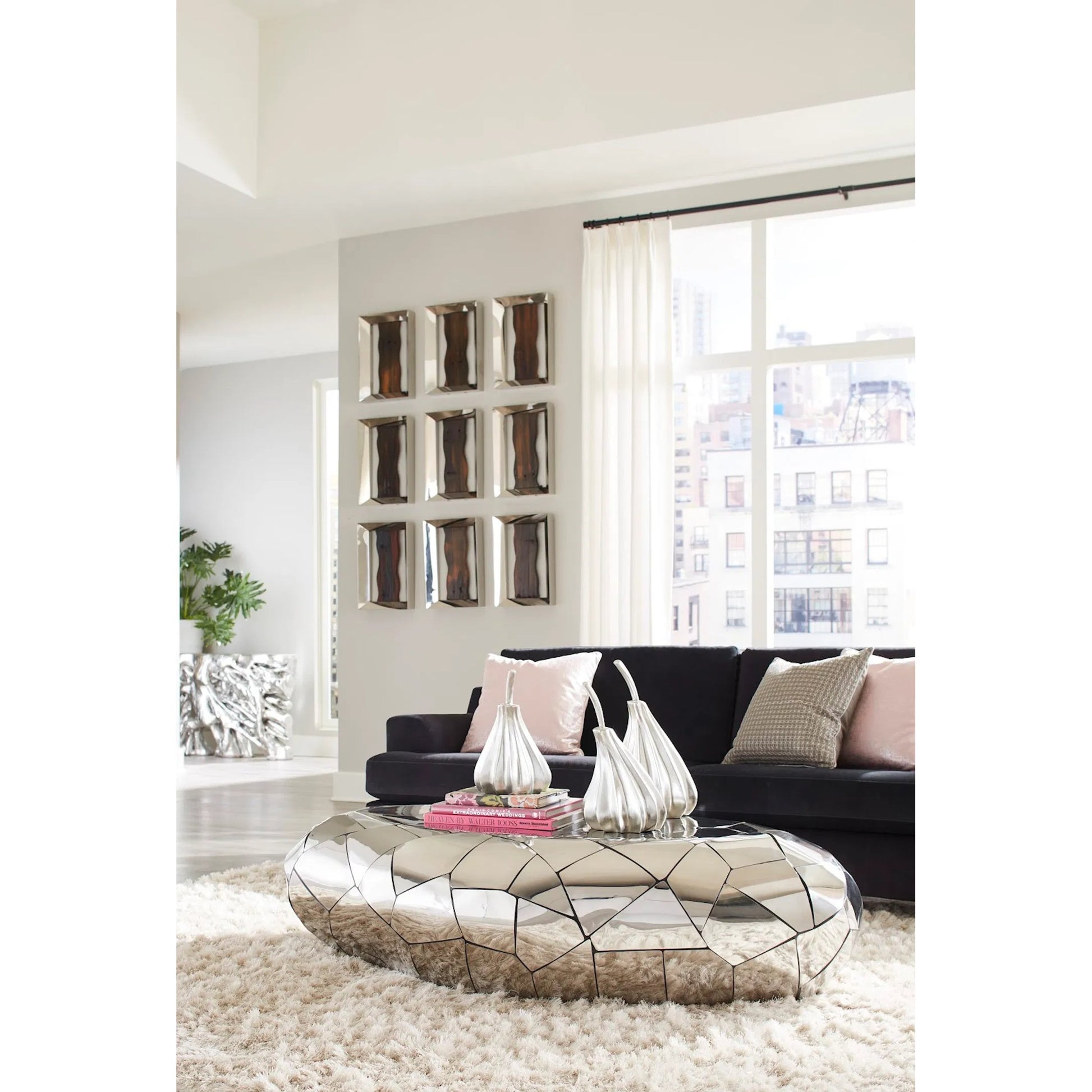 Slice Wall Tile by Phillips Collection in silver. Made from wood, metal in a modern style.