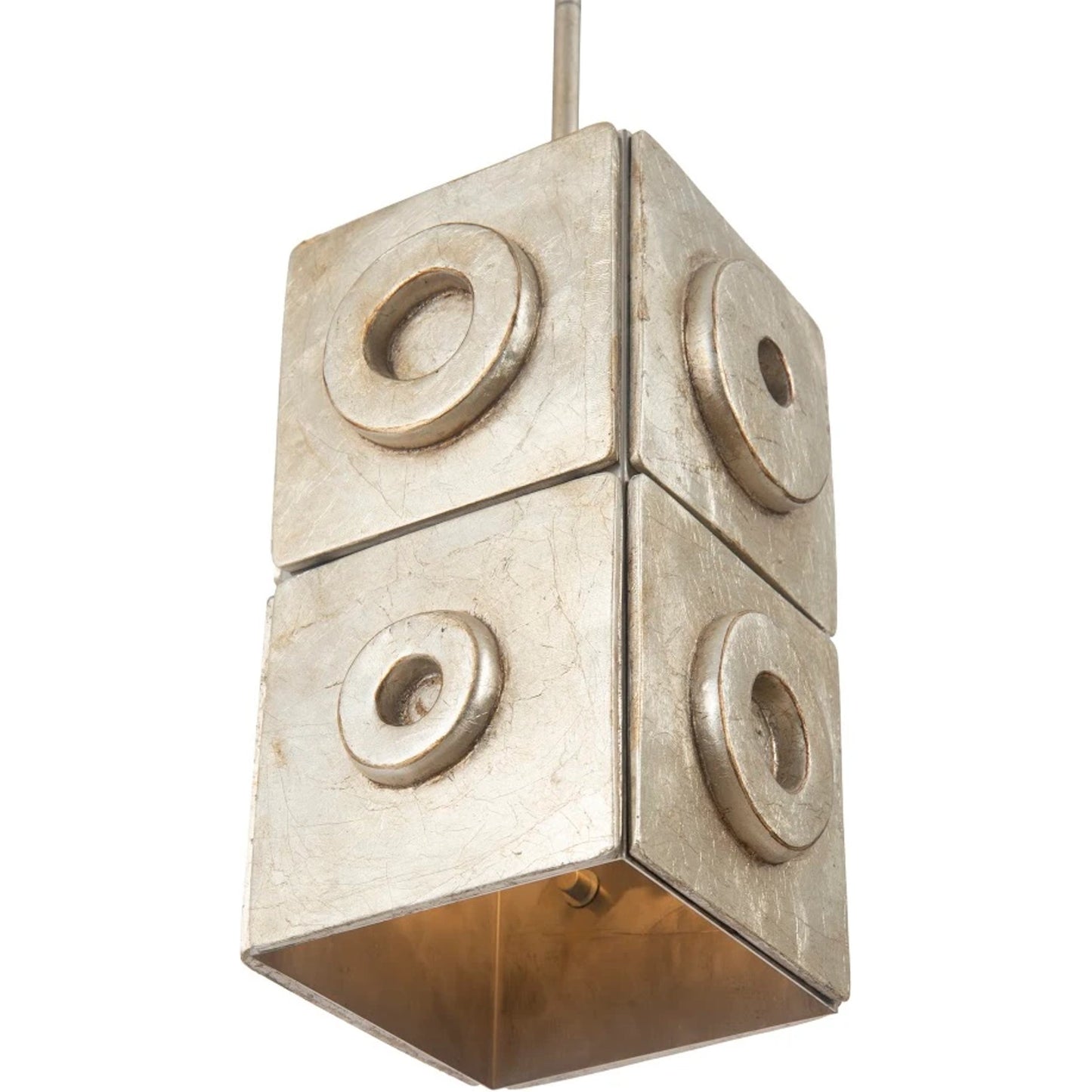 002 SR-939442 | Closeup | Cuadritos Pendant Lamp by Phillips Collection in silver and silver leaf. Made from resin metal, stainless steel in a eclectic & global style.