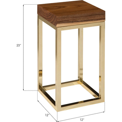 Chamcha Wood End Table by Phillips Collection in gold, brown and brass, natural. Made from wood in a modern style.