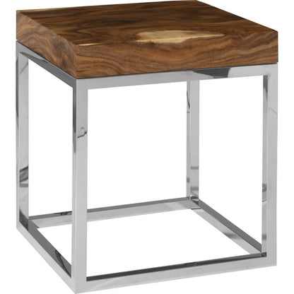 Chamcha Wood End Table by Phillips Collection in gold, brown and brass, natural. Made from wood in a modern style.
