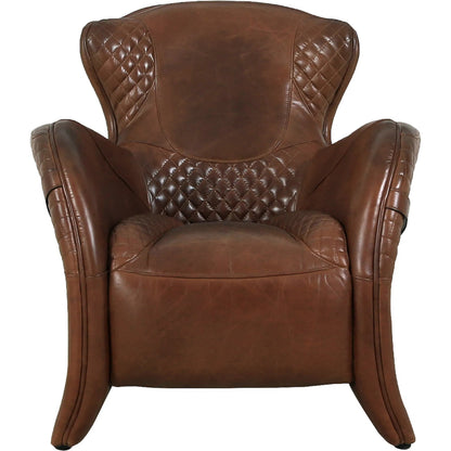 Aspen Leather Wingback Chair by Pasargad Home in cuba brown. Made from leather in a traditional style.