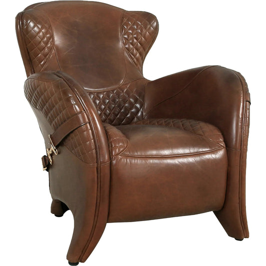 Aspen Leather Wingback Chair by Pasargad Home in cuba brown. Made from leather in a unique style.