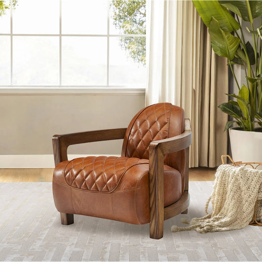 Ethan Topgrain Lounge Chair - CHAIR-780B by Pasargad Home in brown. Made from leather in a unique style.