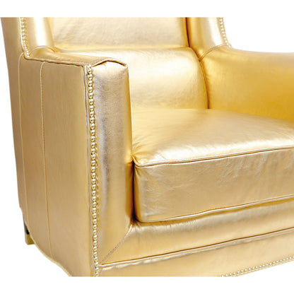 Vicenza Wing Chair by Pasargad Home in brown. Made from leather in a rustic style.