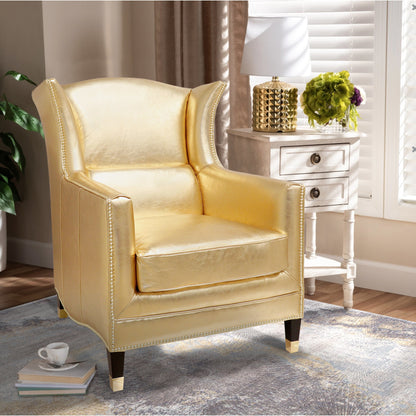 Vicenza Wing Chair by Pasargad Home in brown. Made from leather in a rustic style.