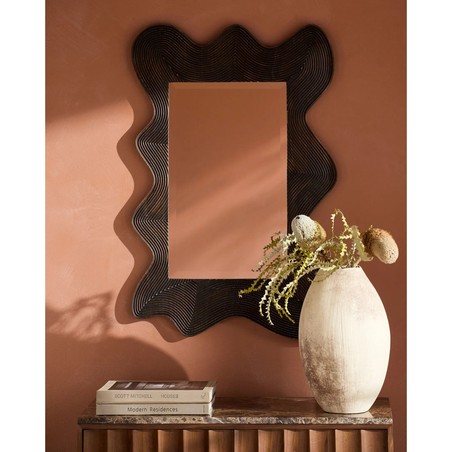 002 SI-2460876 | Lifestyle | Charme Accent Mirror by Surya in metallic bronze. Made from mango wood in a unique style.