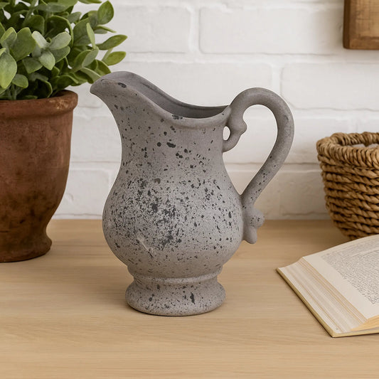 Distressed Grey Wash Pitcher by Zentique in distressed grey wash. Made from terracotta in a cottage & farmhouse style.