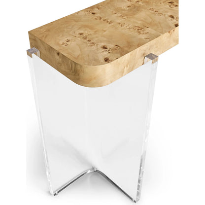 Veil Console Table by Jonathan Charles in natural mappa burl. Made from mappa burl in a modern style.
