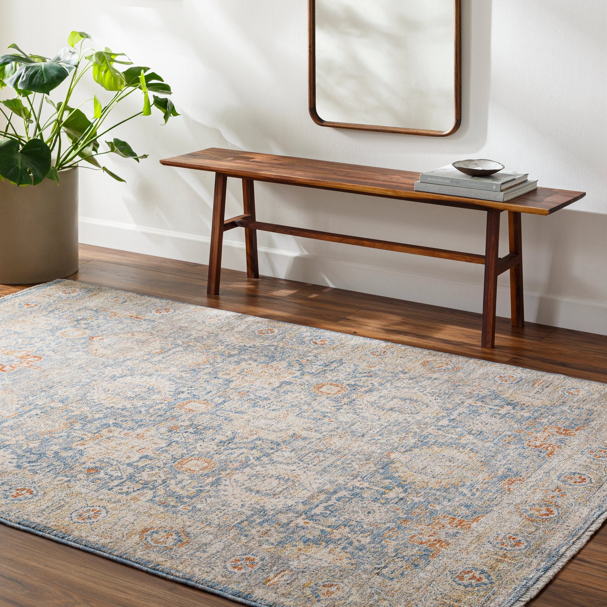 Chicago Rug - 31149 by Livabliss in blue, light beige, mustard, slate, burnt orange. Made from main: 100% polyester in a unique style.